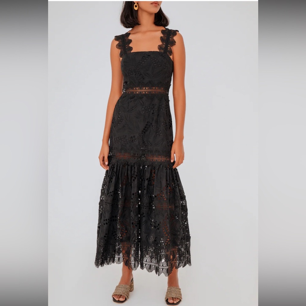 Waimari Sireneuse Black Lace Midi Dress NWT